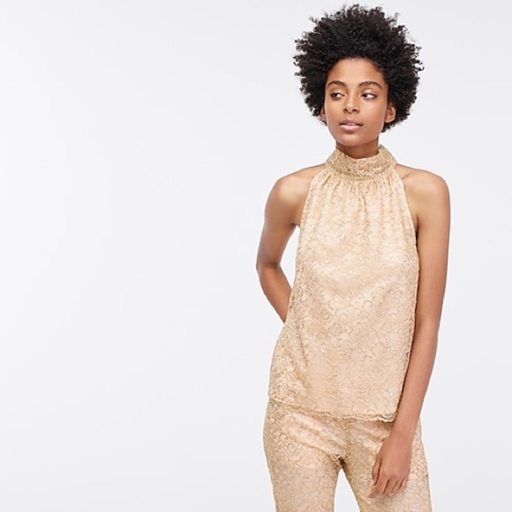 J. Crew Champagne Lace Halter Tank